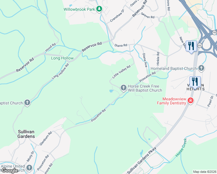 map of restaurants, bars, coffee shops, grocery stores, and more near 2804 Marble Street in Kingsport