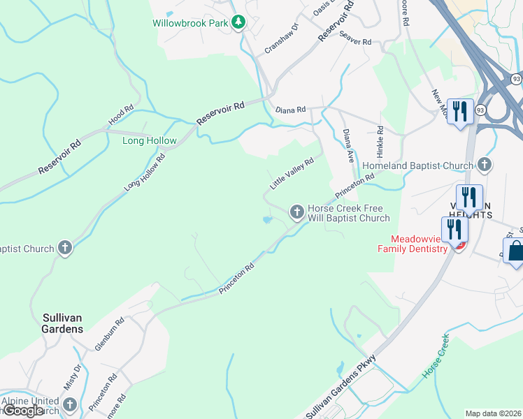 map of restaurants, bars, coffee shops, grocery stores, and more near 2804 Marble Street in Kingsport