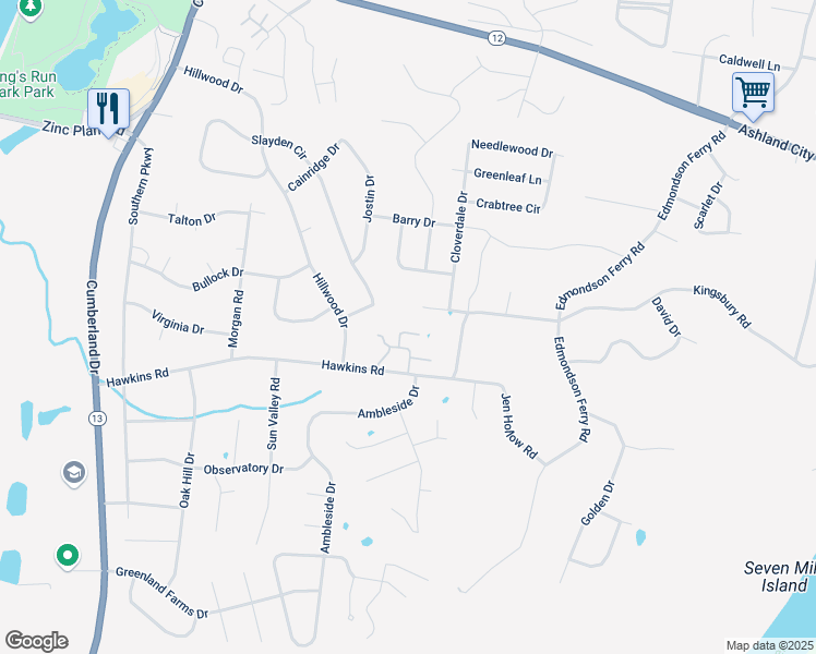 map of restaurants, bars, coffee shops, grocery stores, and more near 311 Hawkins Road in Clarksville