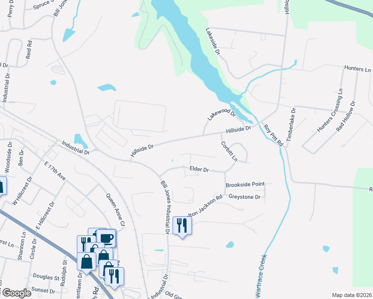 map of restaurants, bars, coffee shops, grocery stores, and more near 1236 Hillside Drive in Springfield