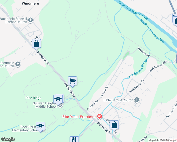 map of restaurants, bars, coffee shops, grocery stores, and more near 287 Pactolus Road in Kingsport