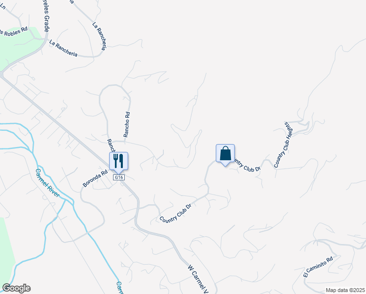 map of restaurants, bars, coffee shops, grocery stores, and more near 13249 Middle Canyon Road in Carmel Valley