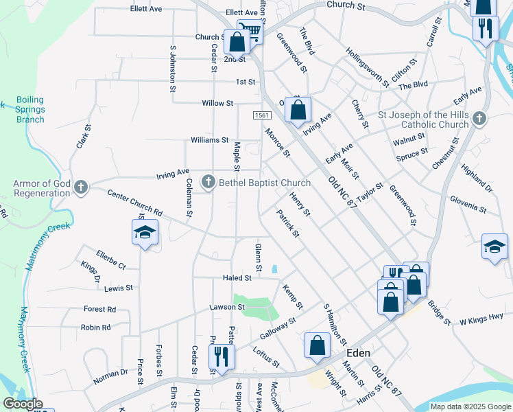 map of restaurants, bars, coffee shops, grocery stores, and more near 327 Hamilton Street in Eden