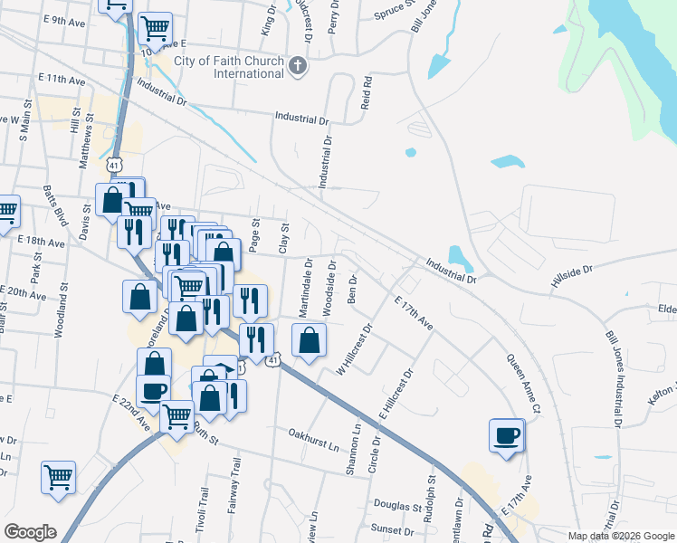 map of restaurants, bars, coffee shops, grocery stores, and more near 2254 East 17th Avenue in Springfield