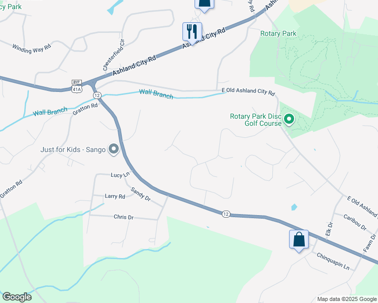 map of restaurants, bars, coffee shops, grocery stores, and more near 2475 Shadowood Road in Clarksville