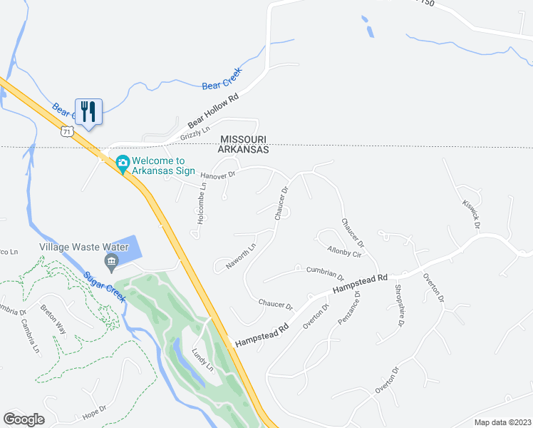 map of restaurants, bars, coffee shops, grocery stores, and more near 1 Gilcrux Lane in Bella Vista