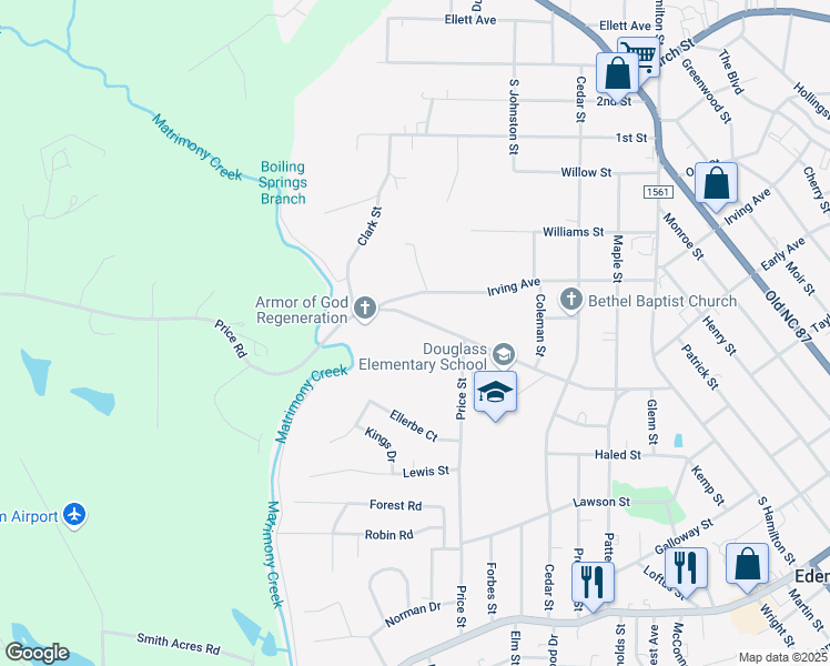map of restaurants, bars, coffee shops, grocery stores, and more near 1220 Center Church Road in Eden