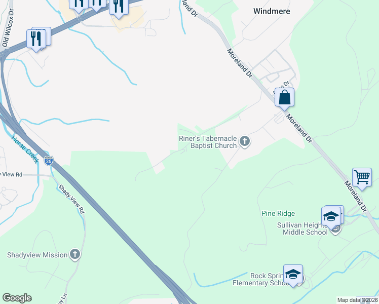 map of restaurants, bars, coffee shops, grocery stores, and more near 283 Ridgeway Road in Kingsport