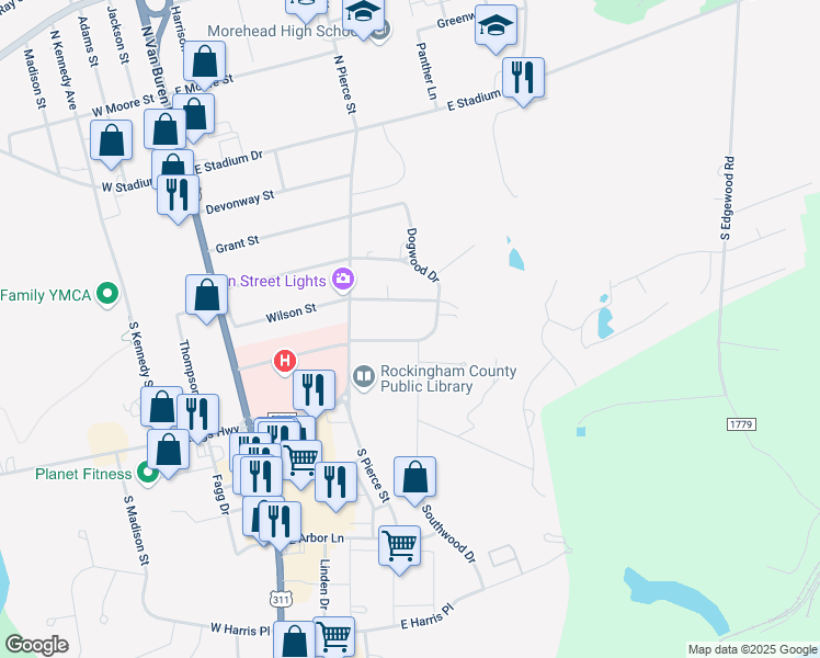 map of restaurants, bars, coffee shops, grocery stores, and more near 326 Wilson Street in Eden