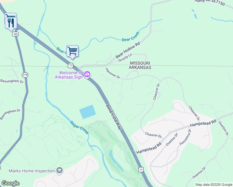 map of restaurants, bars, coffee shops, grocery stores, and more near 5 Bere Circle in Bella Vista