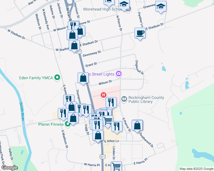 map of restaurants, bars, coffee shops, grocery stores, and more near 132 Wilson Street in Eden