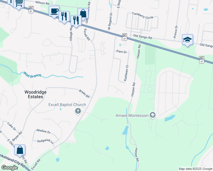 map of restaurants, bars, coffee shops, grocery stores, and more near 162 Shady Maple Drive in Clarksville