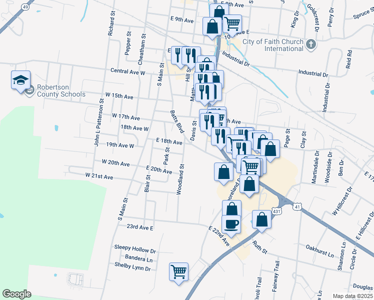 map of restaurants, bars, coffee shops, grocery stores, and more near 1802 Woodland Street in Springfield