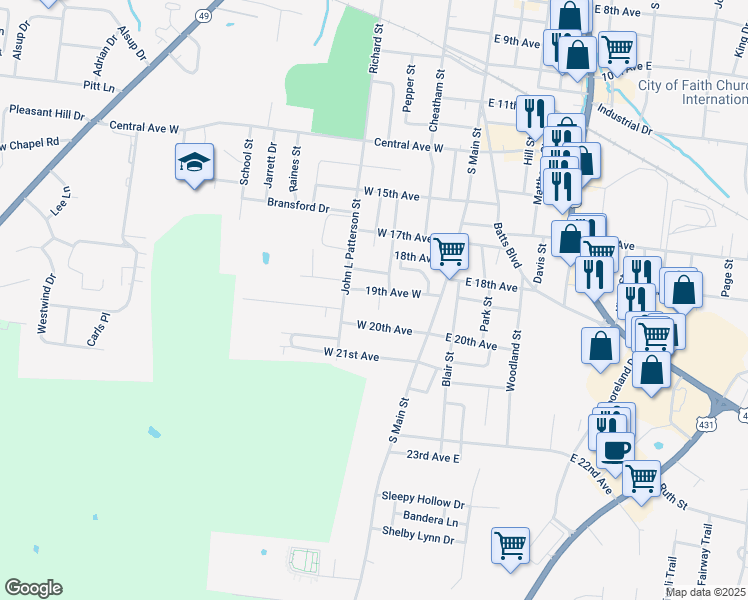 map of restaurants, bars, coffee shops, grocery stores, and more near 1908 Rice Street in Springfield