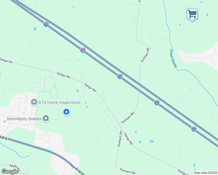 map of restaurants, bars, coffee shops, grocery stores, and more near 4305 Sango Road in Clarksville