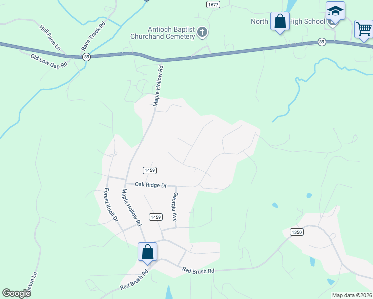 map of restaurants, bars, coffee shops, grocery stores, and more near 137 Oak Ridge Place in Mount Airy