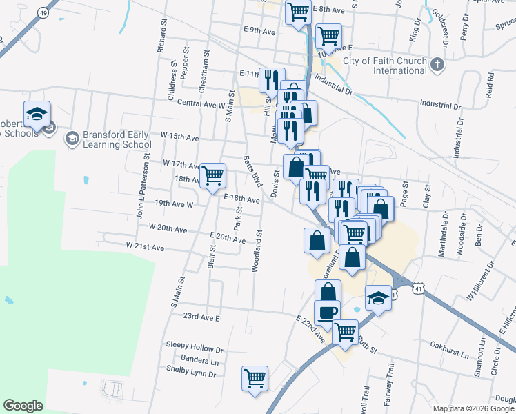 map of restaurants, bars, coffee shops, grocery stores, and more near 311 East 18th Avenue in Springfield