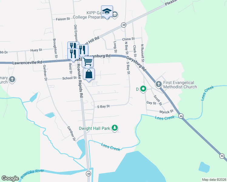 map of restaurants, bars, coffee shops, grocery stores, and more near 224 Gate Street in Gaston