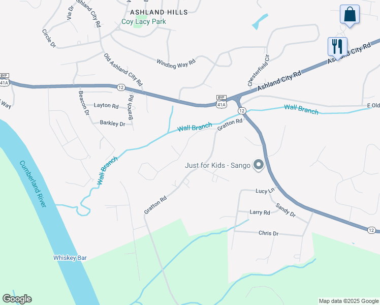 map of restaurants, bars, coffee shops, grocery stores, and more near 976 Gratton Road in Clarksville