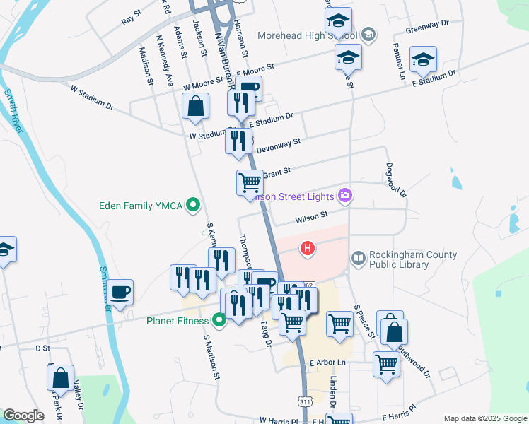 map of restaurants, bars, coffee shops, grocery stores, and more near North Carolina 770 in Eden