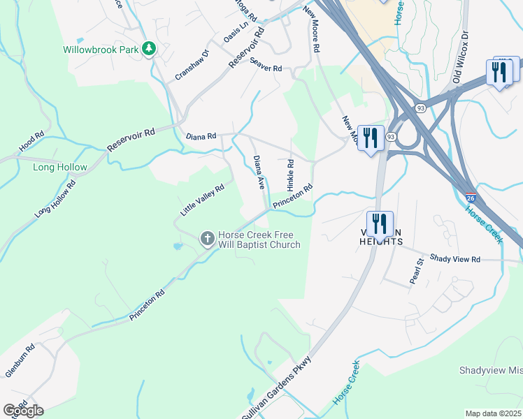map of restaurants, bars, coffee shops, grocery stores, and more near 2601 Princeton Road in Kingsport