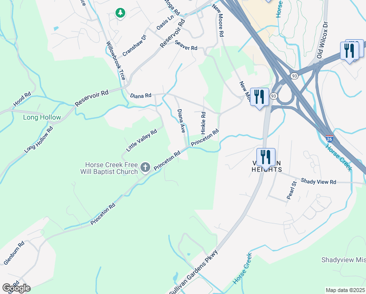 map of restaurants, bars, coffee shops, grocery stores, and more near 2601 Princeton Road in Kingsport