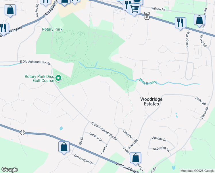 map of restaurants, bars, coffee shops, grocery stores, and more near 2617 Alex Overlook Way in Clarksville