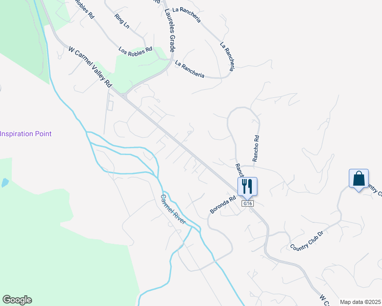 map of restaurants, bars, coffee shops, grocery stores, and more near West Carmel Valley Road in Carmel Valley