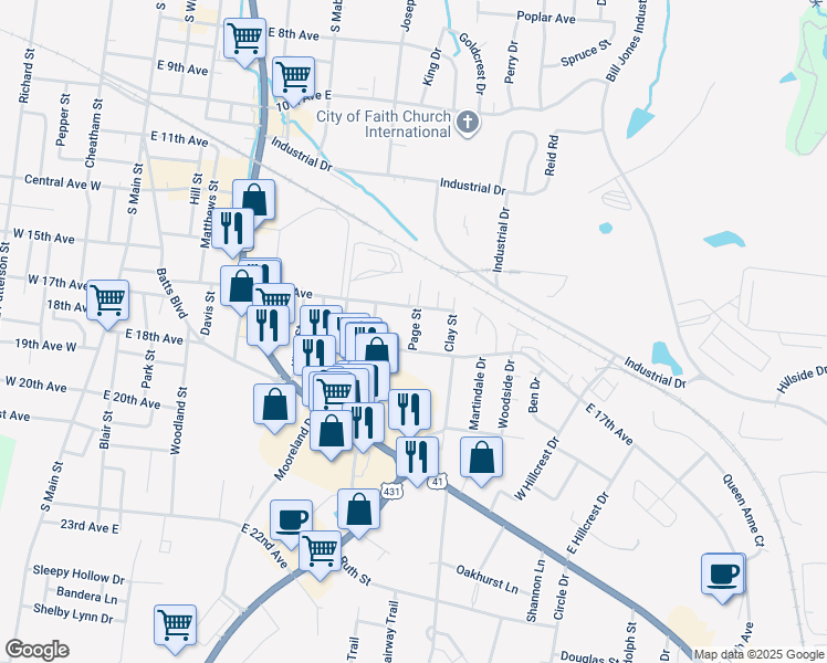 map of restaurants, bars, coffee shops, grocery stores, and more near 1618 Page Street in Springfield