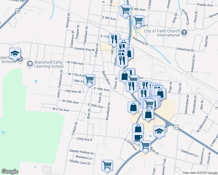 map of restaurants, bars, coffee shops, grocery stores, and more near 311 East 18th Avenue in Springfield