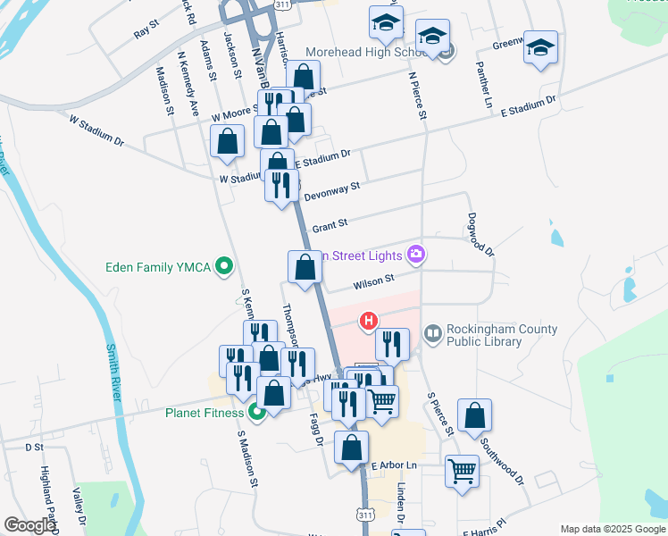 map of restaurants, bars, coffee shops, grocery stores, and more near 123 Taft Street in Eden