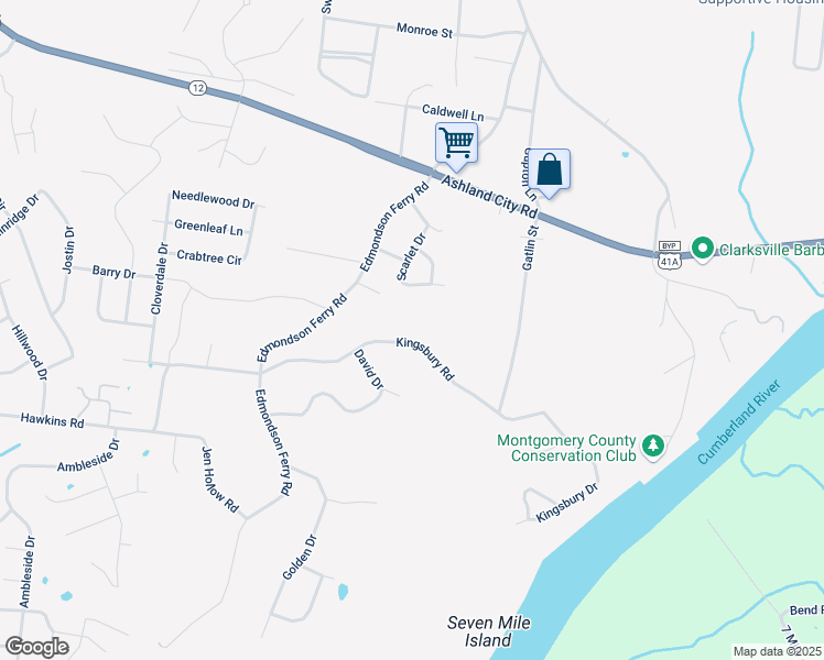 map of restaurants, bars, coffee shops, grocery stores, and more near 524 Edmondson Ferry Court in Clarksville