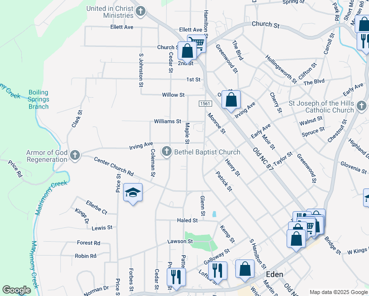 map of restaurants, bars, coffee shops, grocery stores, and more near 1002 Irving Avenue in Eden