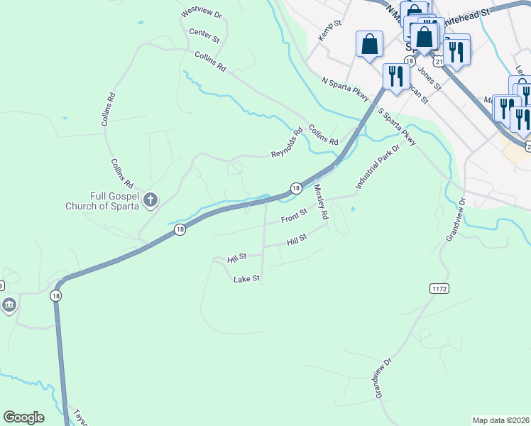 map of restaurants, bars, coffee shops, grocery stores, and more near 32 Green Acres Drive in Sparta