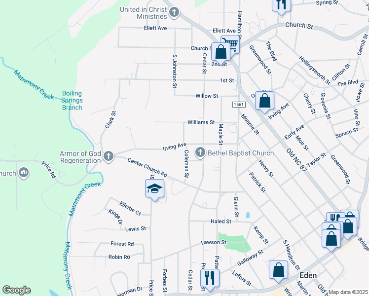 map of restaurants, bars, coffee shops, grocery stores, and more near 1117 Irving Avenue in Eden