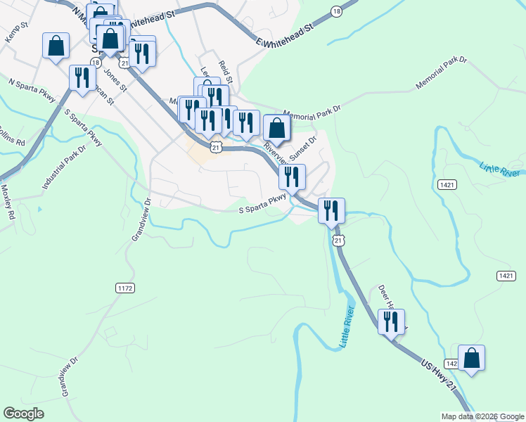 map of restaurants, bars, coffee shops, grocery stores, and more near 180 Ballpark Road in Sparta
