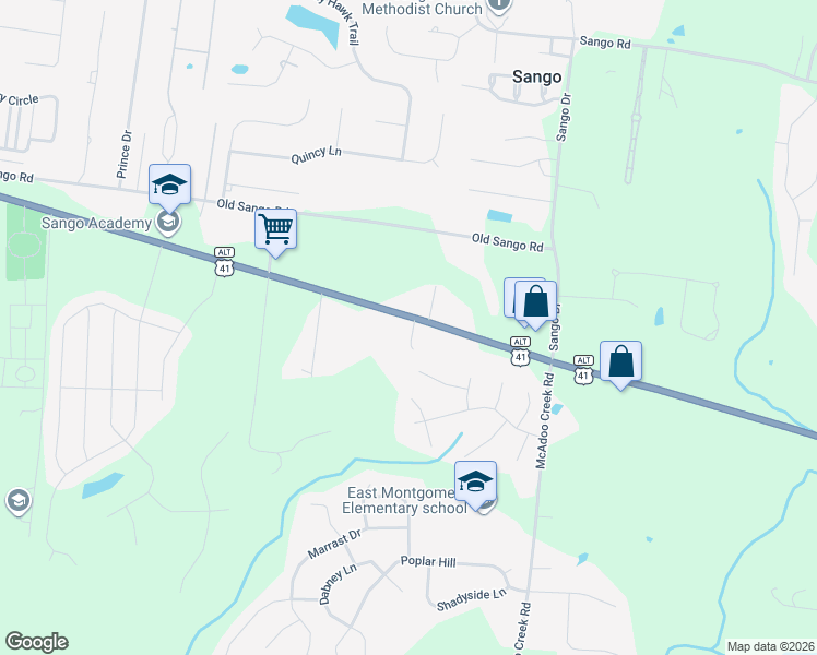 map of restaurants, bars, coffee shops, grocery stores, and more near 100 Pine Village Way in Clarksville