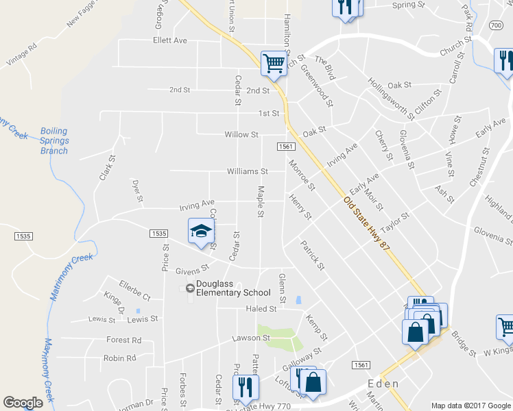 map of restaurants, bars, coffee shops, grocery stores, and more near 1002 Irving Avenue in Eden