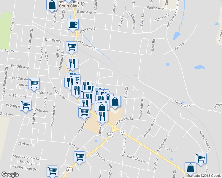 map of restaurants, bars, coffee shops, grocery stores, and more near 910 East 16th Avenue in Springfield