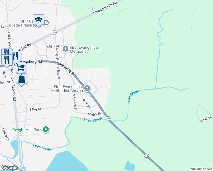map of restaurants, bars, coffee shops, grocery stores, and more near 211 Grant Street in Gaston