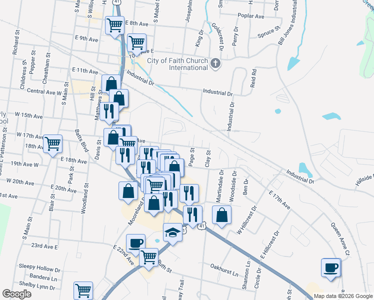 map of restaurants, bars, coffee shops, grocery stores, and more near 913 East 16th Avenue in Springfield