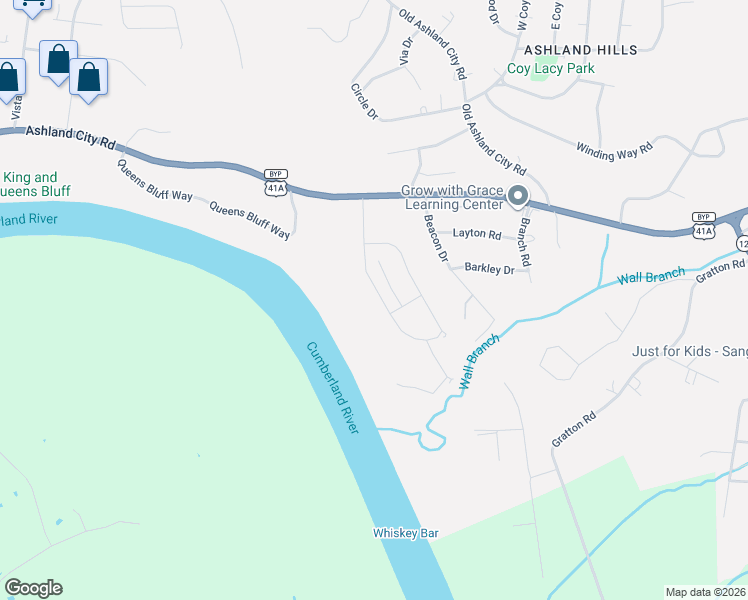 map of restaurants, bars, coffee shops, grocery stores, and more near 2084 Ashland City Road in Clarksville