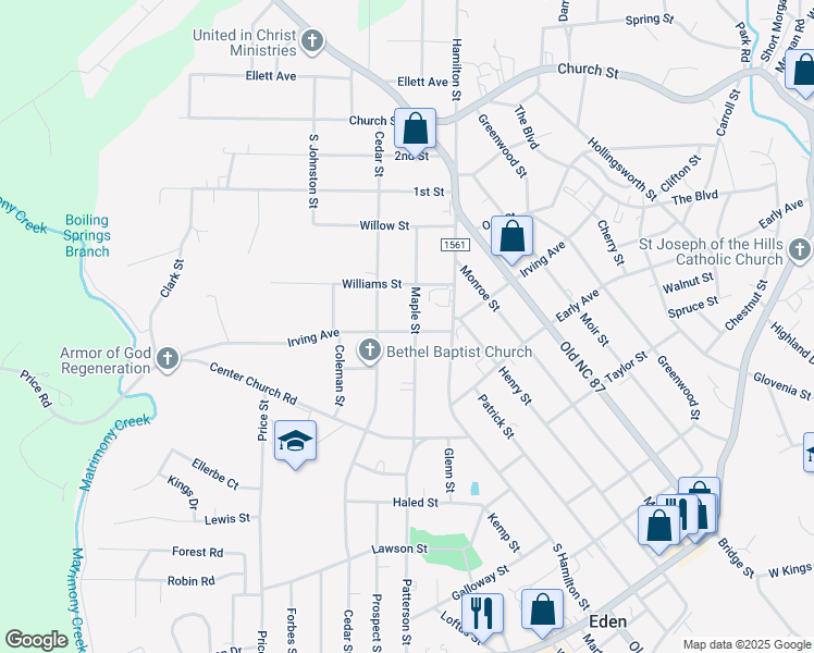 map of restaurants, bars, coffee shops, grocery stores, and more near 1003 Irving Avenue in Eden