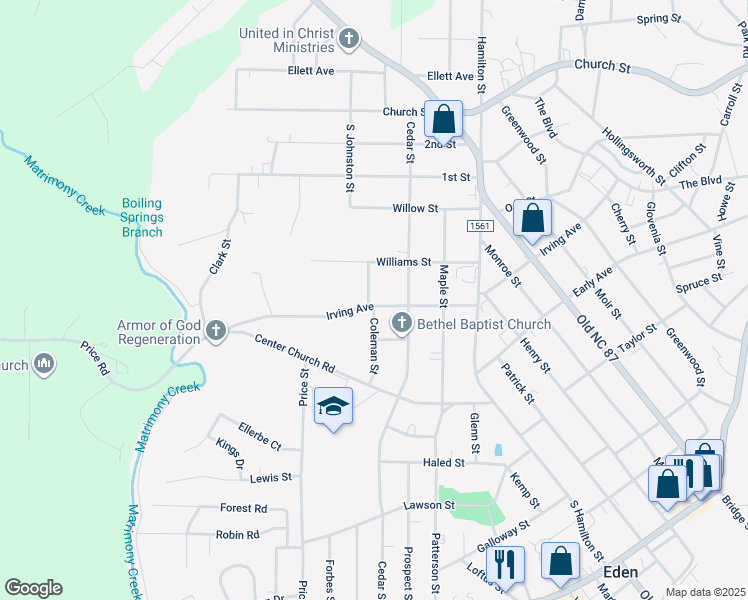 map of restaurants, bars, coffee shops, grocery stores, and more near 1117 Irving Avenue in Eden