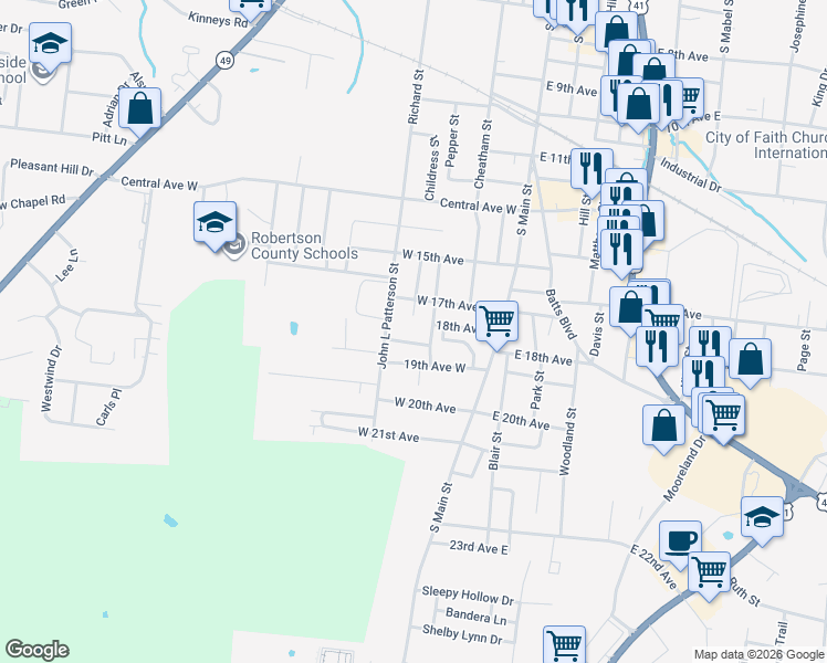 map of restaurants, bars, coffee shops, grocery stores, and more near 305 18th Avenue West in Springfield