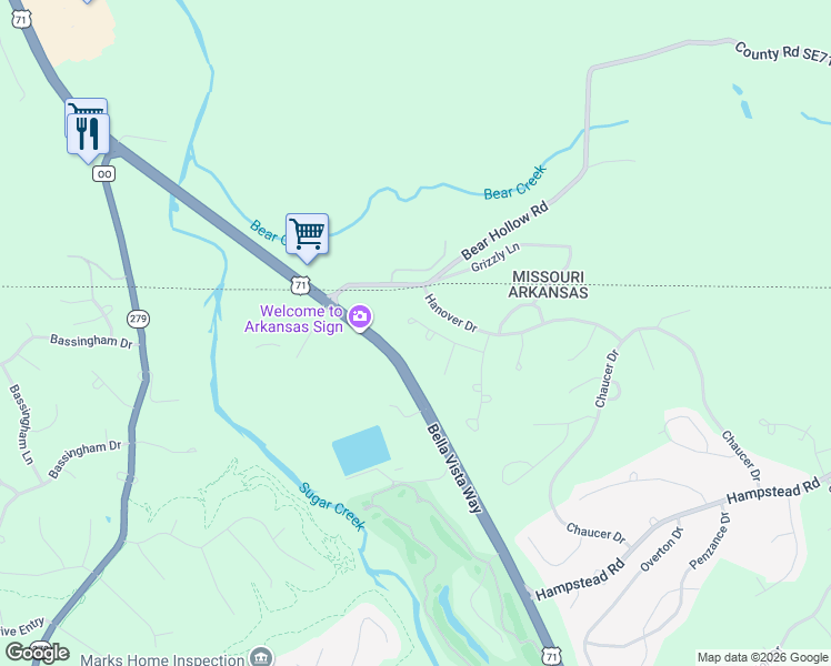 map of restaurants, bars, coffee shops, grocery stores, and more near 2 Tegi Circle in Bella Vista