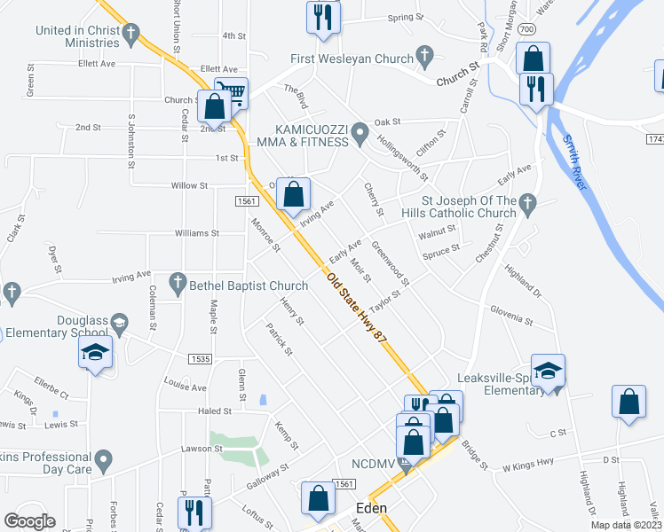 map of restaurants, bars, coffee shops, grocery stores, and more near 400 Early Avenue in Eden
