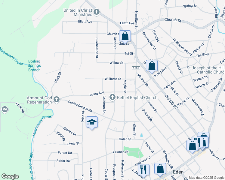 map of restaurants, bars, coffee shops, grocery stores, and more near 1103 Irving Avenue in Eden