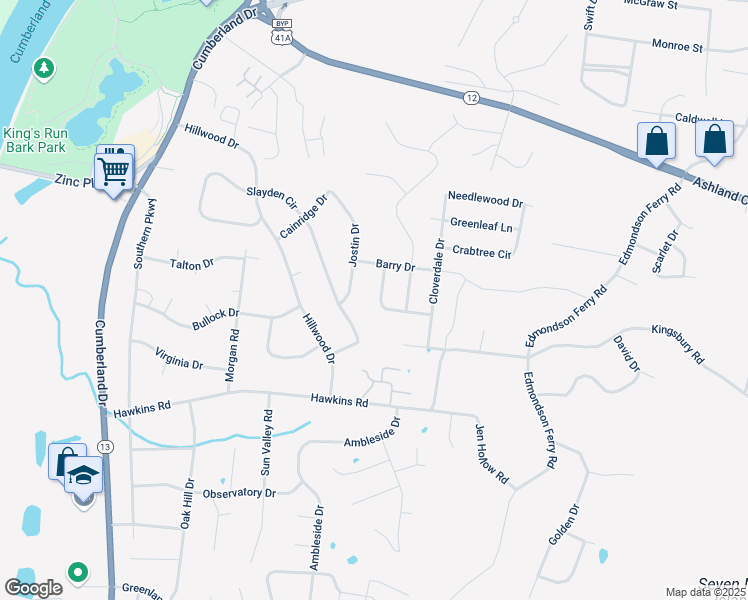 map of restaurants, bars, coffee shops, grocery stores, and more near 310 Meadow Green Drive in Clarksville