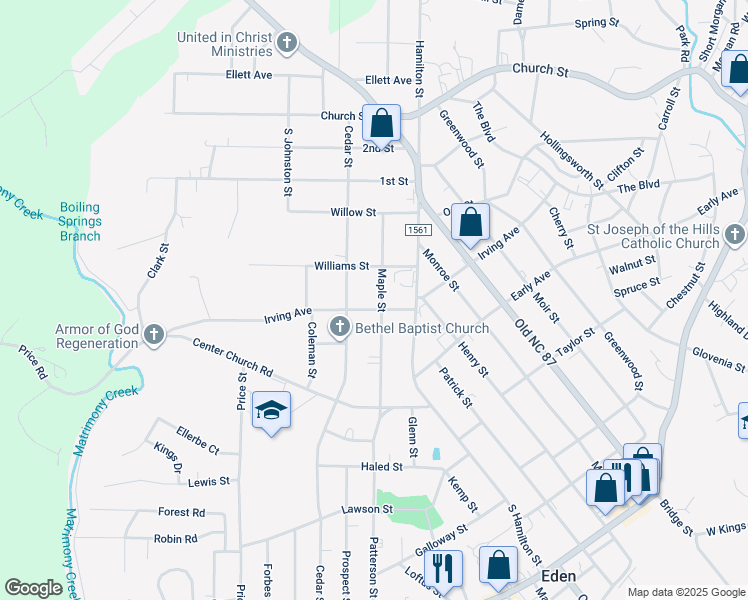 map of restaurants, bars, coffee shops, grocery stores, and more near 1003 Irving Avenue in Eden
